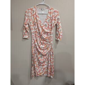 White sea shell & coral print long sleeve wrap dress with side gather Mare Blu M